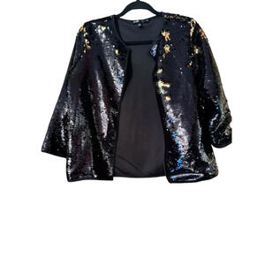 LuLaRoe Stella Full Sequine Black/Gold Jacket S party o3/4 sleeve